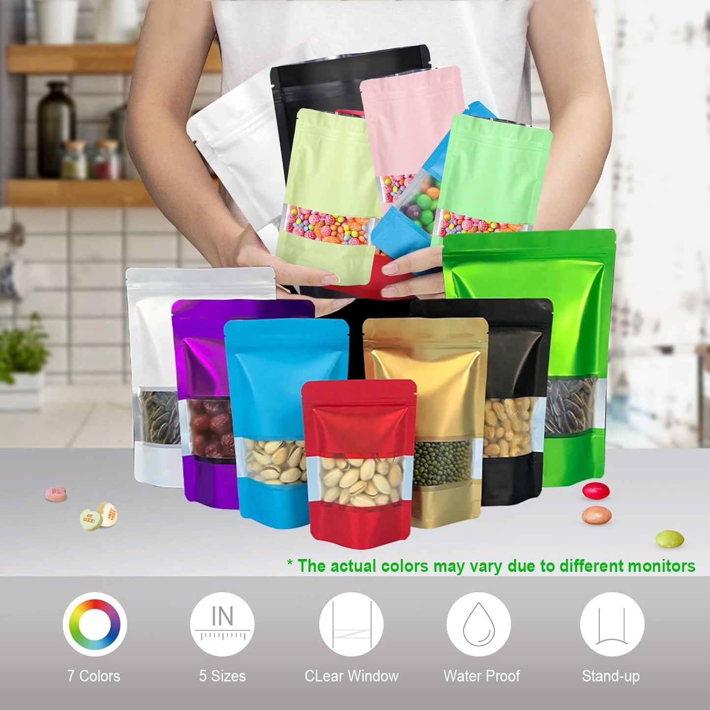 4"x6" 120pcs Mylar Bags for Food Storage,Smell Proof Bag with Matte Window Resealable Food Storage Bags for Small Business, Stand-up Foil Pouch Packaging Freeze Dried Candy Bag(Pink)