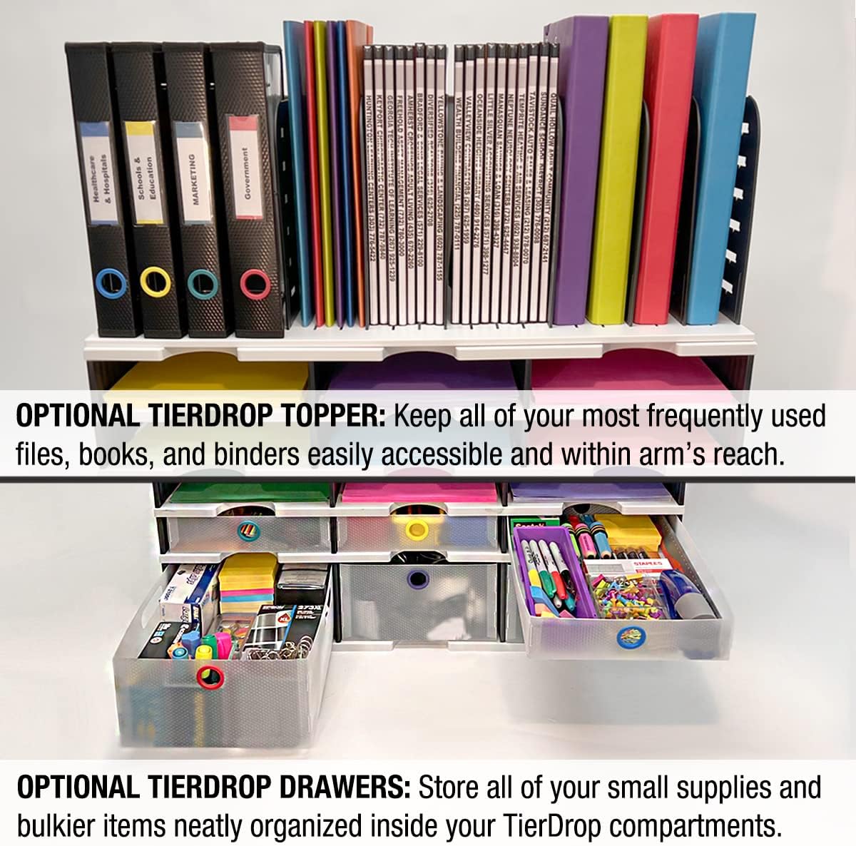 Ultimate Office TierDrop Desktop Organizer Document, Forms, Mail, and Classroom Sorter. 12 Letter Size Compartments with Optional Add-On Tiers for Easy Expansion - Gray w/Black