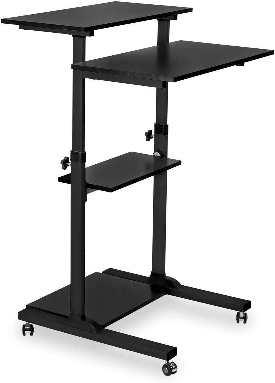 Mount-It! Mobile Standing Desk Cart, Height Adjustable Rolling Stand Up Desk, Computer Workstation for Office, School, Teachers, 27.5" Wide Podium Platform, Locking Wheels in Black Rises 37" to 54"