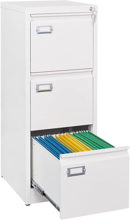 3 Drawer File Cabinet, Filing Cabinets for Home Office, Metal Vertical File Storage Cabinet with Lock, Locking File Cabinet for A4 Legal/Letter, 15" W x 17.7" D x 38.6" H, Assembly Required