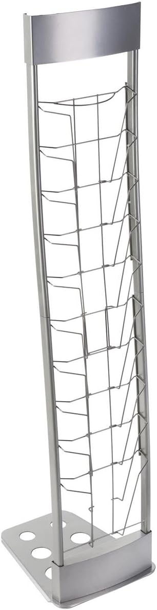 Portable Silver Floor Literature Rack Features 10 Pockets for Freestanding Displays and Carrying Case