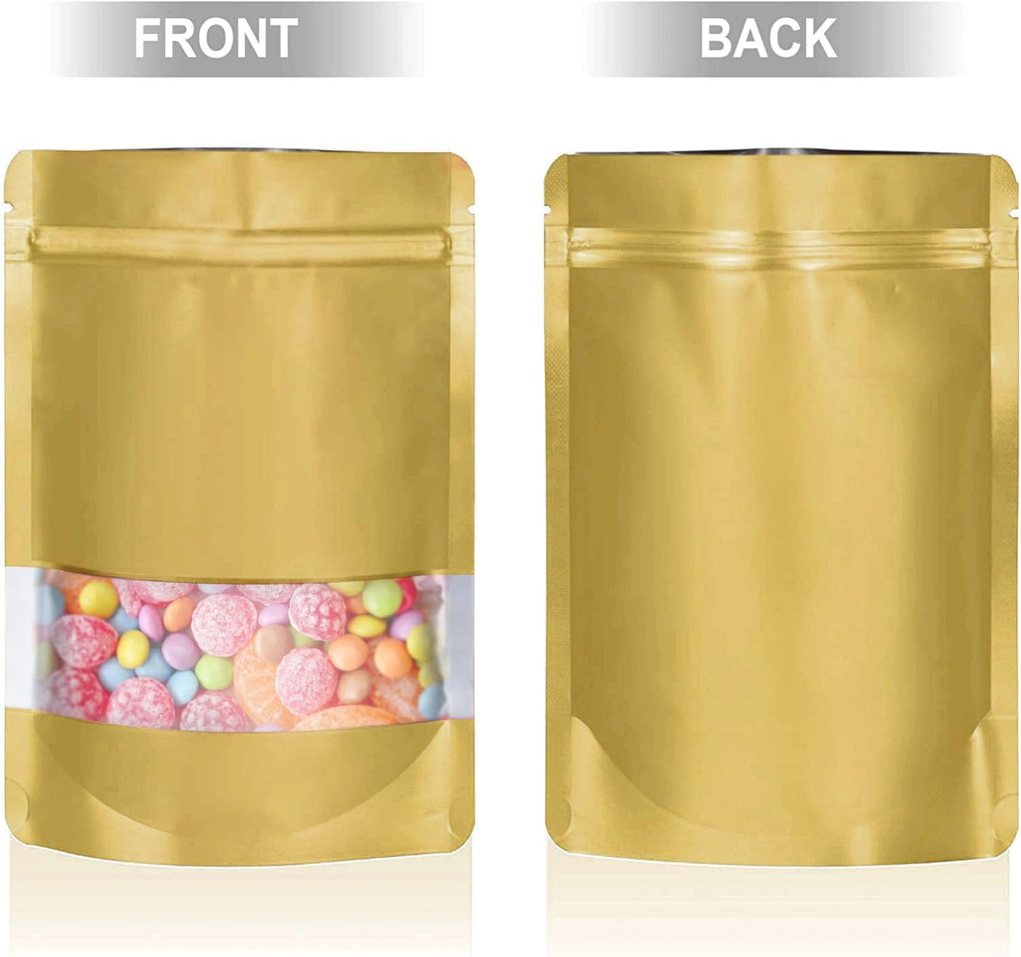 4"x6" 120pcs Mylar Bags for Food Storage,Smell Proof Bag with Matte Window Resealable Food Storage Bags for Small Business, Stand-up Foil Pouch Packaging Freeze Dried Candy Bag(Gold)