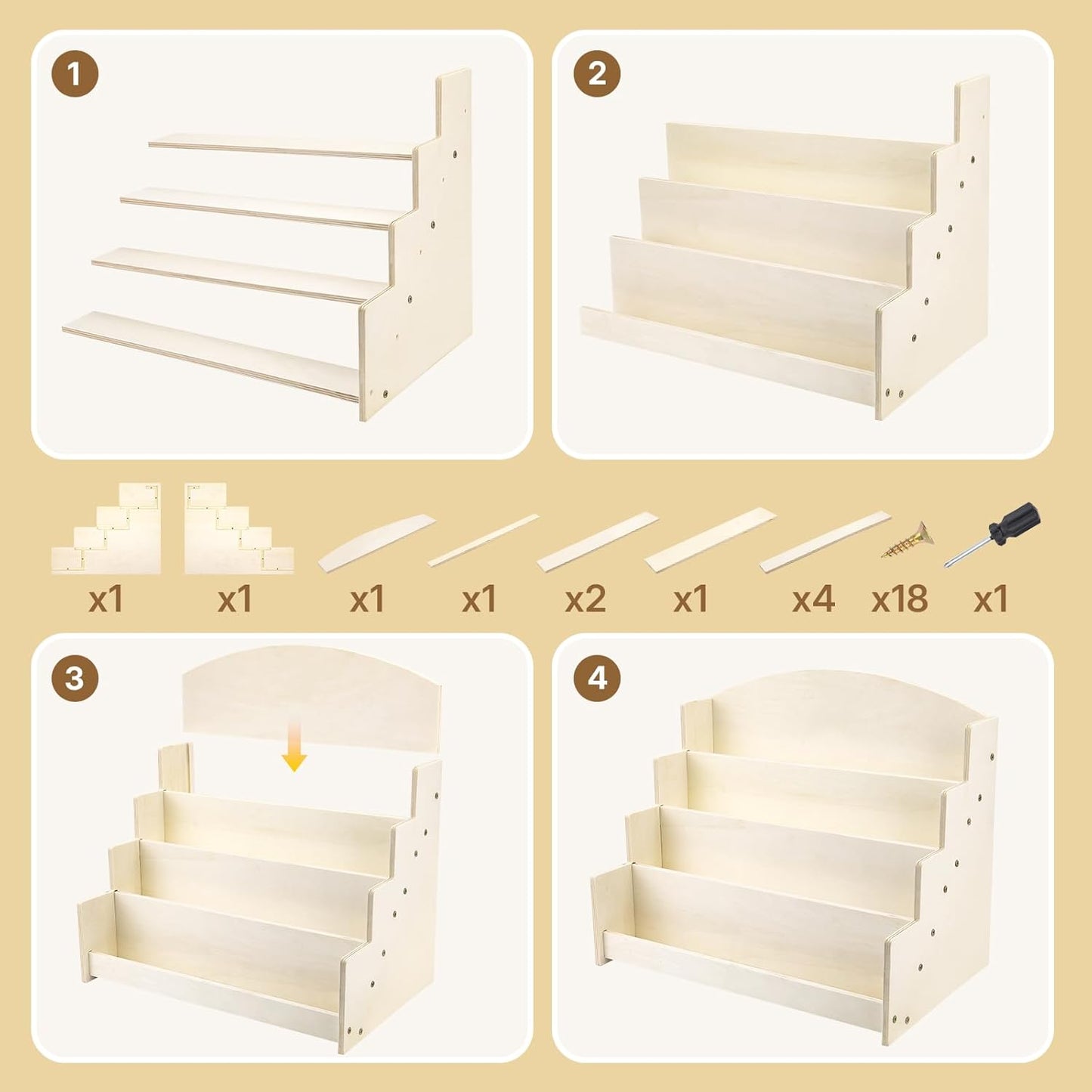 4 Tier 1Pc Wooden Greeting Card Display Stand, Sticker Organizer Rack, Retail Photos Shelf for Vendors Craft Collection, Retail Stores, Postcards, Jewelry, Snacks