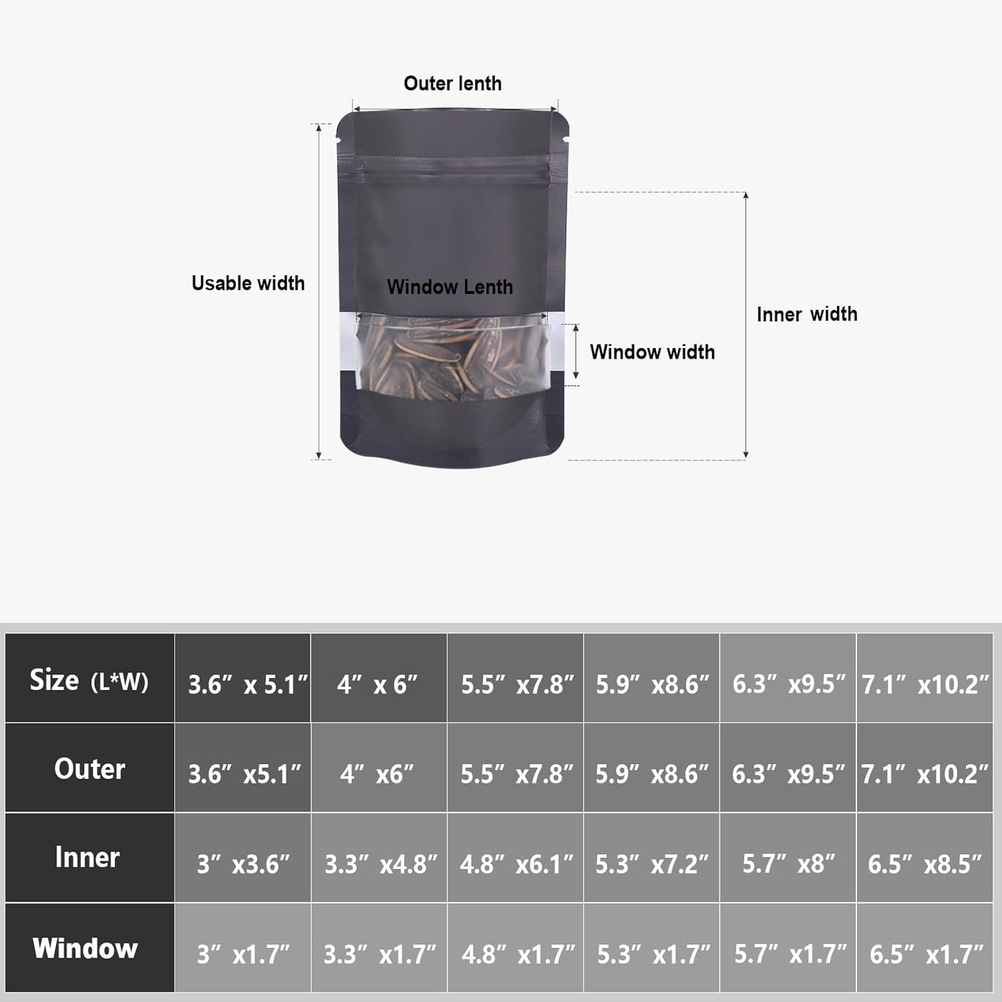 4"x6" 120pcs Mylar Bags for Food Storage,Smell Proof Bag with Matte Window Resealable Food Storage Bags for Small Business, Stand-up Foil Pouch Packaging Freeze Dried Candy Bag（Black）