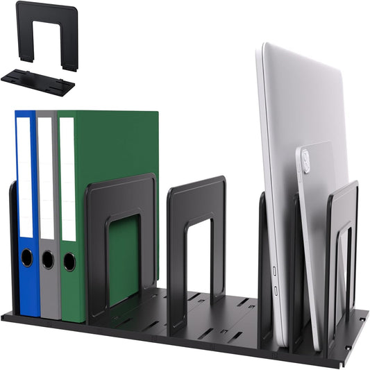 Adjustable Vertical File Sorter Sturdy Plastic Expandable Upright File Holder, Desktop Binder Organizer, School Office Organization Bookshelf Divider, Assemble Easily Endlessly, Black