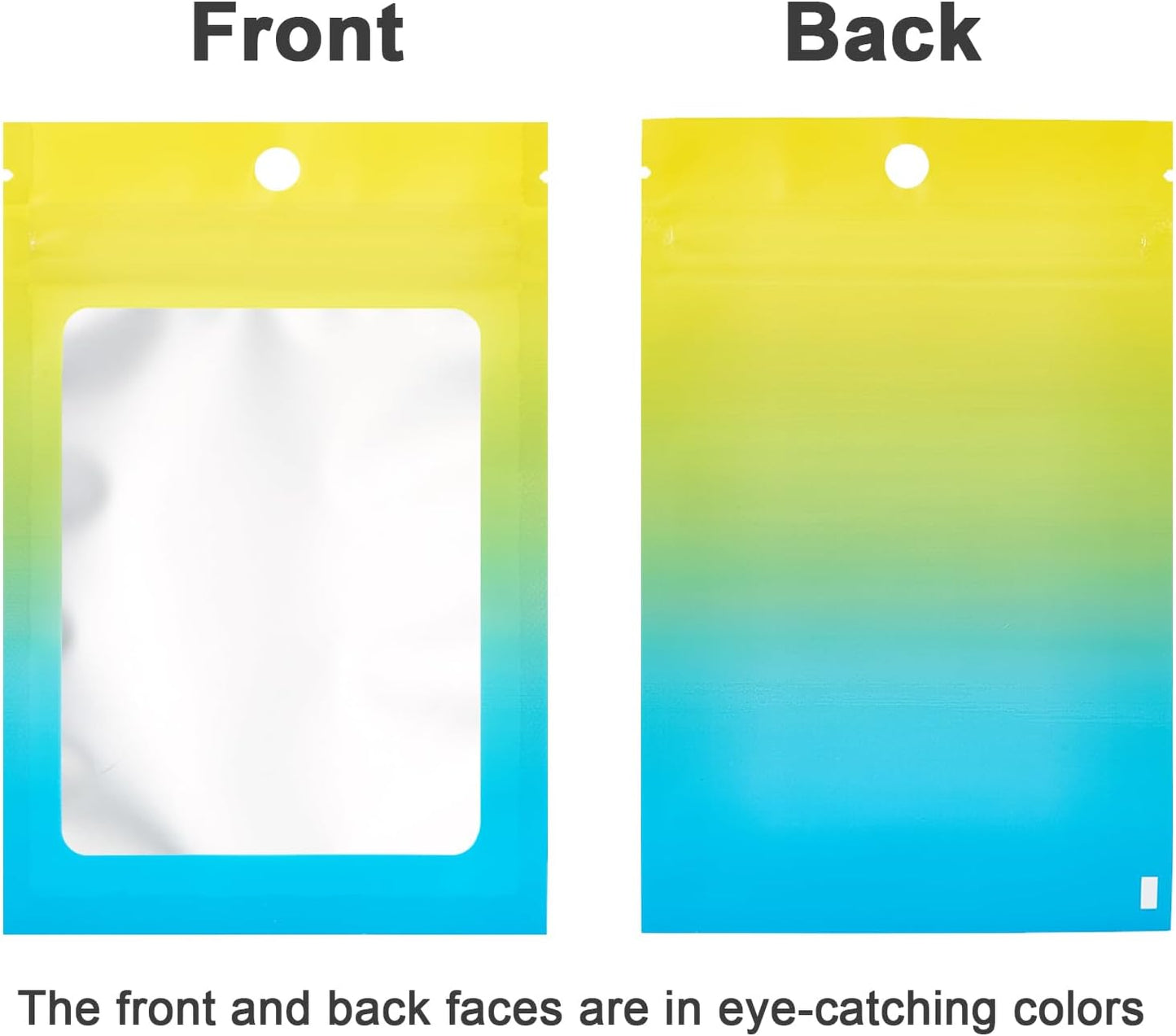 100 Pcs Resealable Mylar Bags, Gradient Color Food Storage Bags, Zip Bag Foil Bags Packaging Pouch for Food Storage, Sample, Small Business (Yellow Blue, 2.7 X 3.9 Inch)