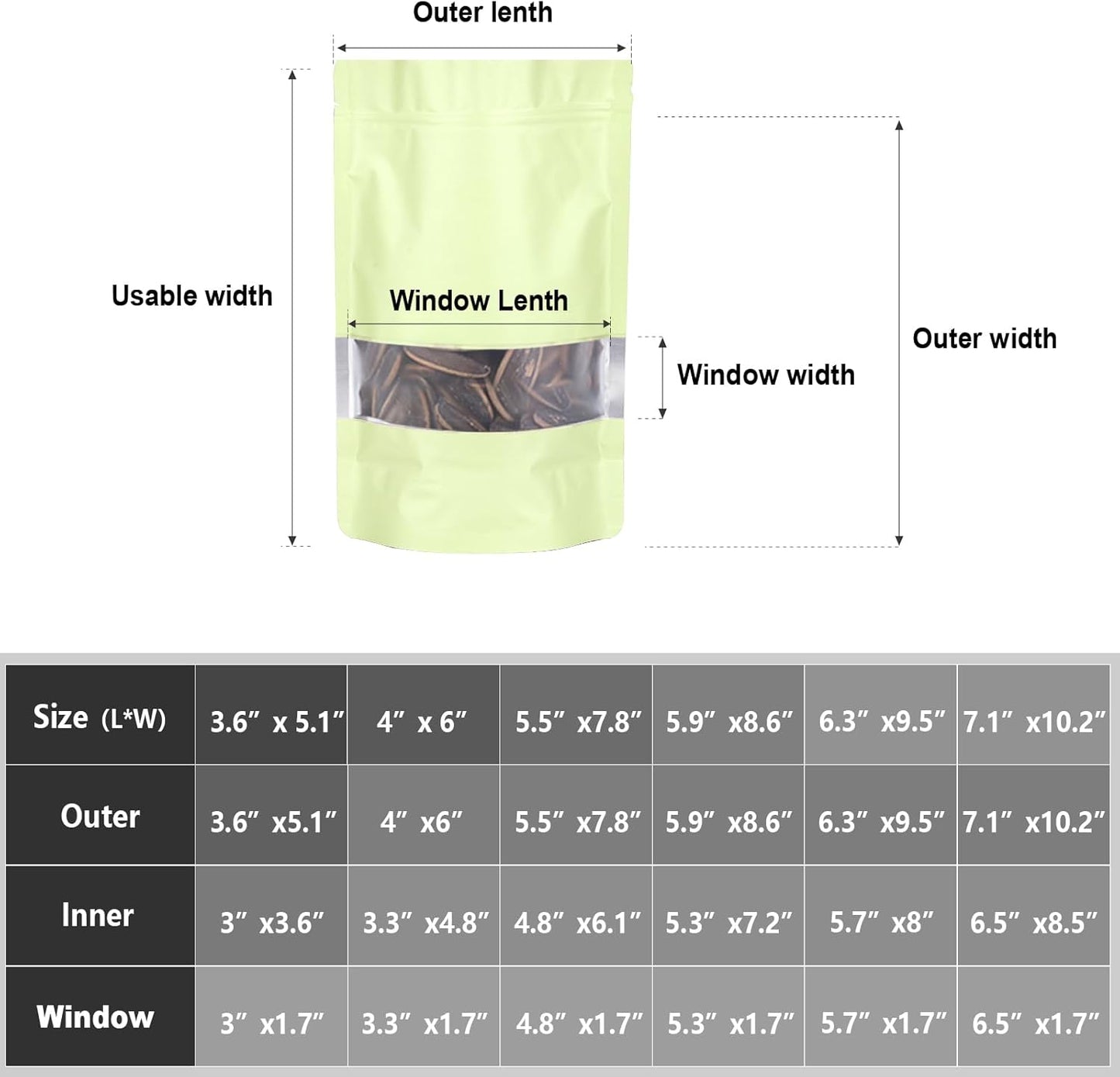 5.5"x7.8" 120pcs Mylar Bags for Food Storage,Smell Proof Bag with Matte Window Resealable Food Storage Bags for Small Business, Stand-up Foil Pouch Packaging Freeze Dried Candy Bag(Beige)