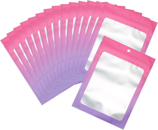 100 Pcs Resealable Mylar Bags, Gradient Color Food Storage Bags, Zip Bag Foil Bags Packaging Pouch for Food Storage, Sample, Small Business (Pink Purple, 4 X 6 Inch)