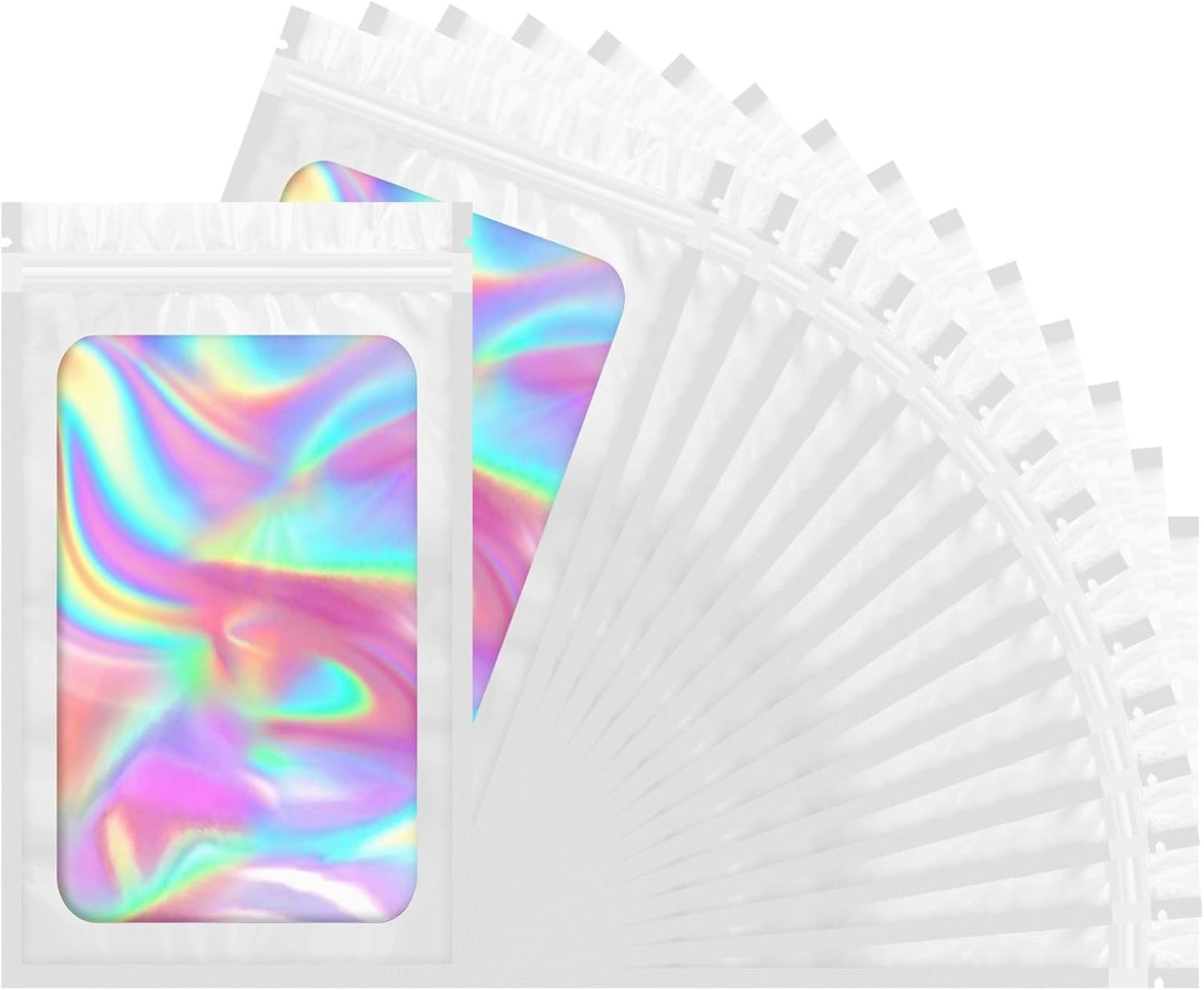 Smell Proof Bag, 100 PCS Mylar Bags, Holographic Bags with Sealing Strip, Resealable Bag (2.4x3.9 Inch)