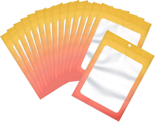 100 Pcs Resealable Mylar Bags, Gradient Color Food Storage Bags, Zip Bag Foil Bags Packaging Pouch for Food Storage, Sample, Small Business (Yellow Orange, 5.9 X 8.6 Inch)