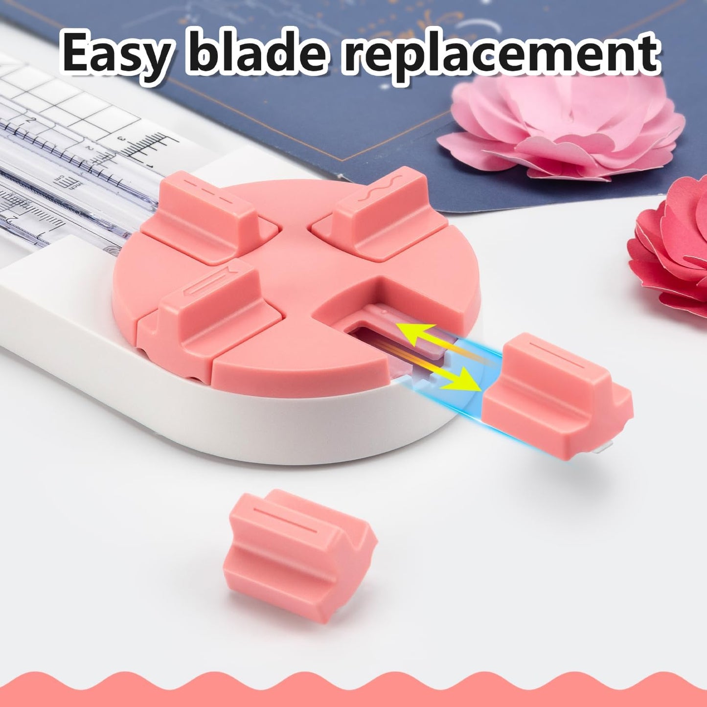 Ecraft Pink Paper Cutter 4-in-1 Paper Trimmer Multi-Function Scrapbooking Tool with Straight, Wave, Perforated & Creasing Blades for Craft Paper,Cardstock, Coupon, Label, Photo,Postcard