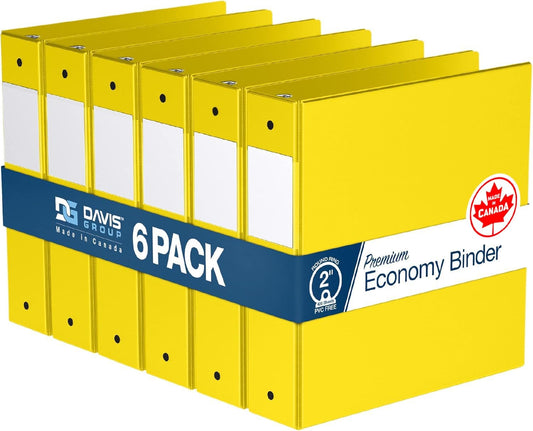 Premium Economy 6-Pack 3-Ring Binders for School or Office, Round-Ring Binders, 2 Inch, Yellow
