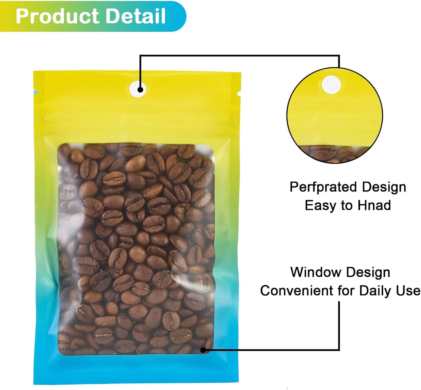 100 Pcs Resealable Mylar Bags, Gradient Color Food Storage Bags, Zip Bag Foil Bags Packaging Pouch for Food Storage, Sample, Small Business (Yellow Blue, 2.7 X 3.9 Inch)