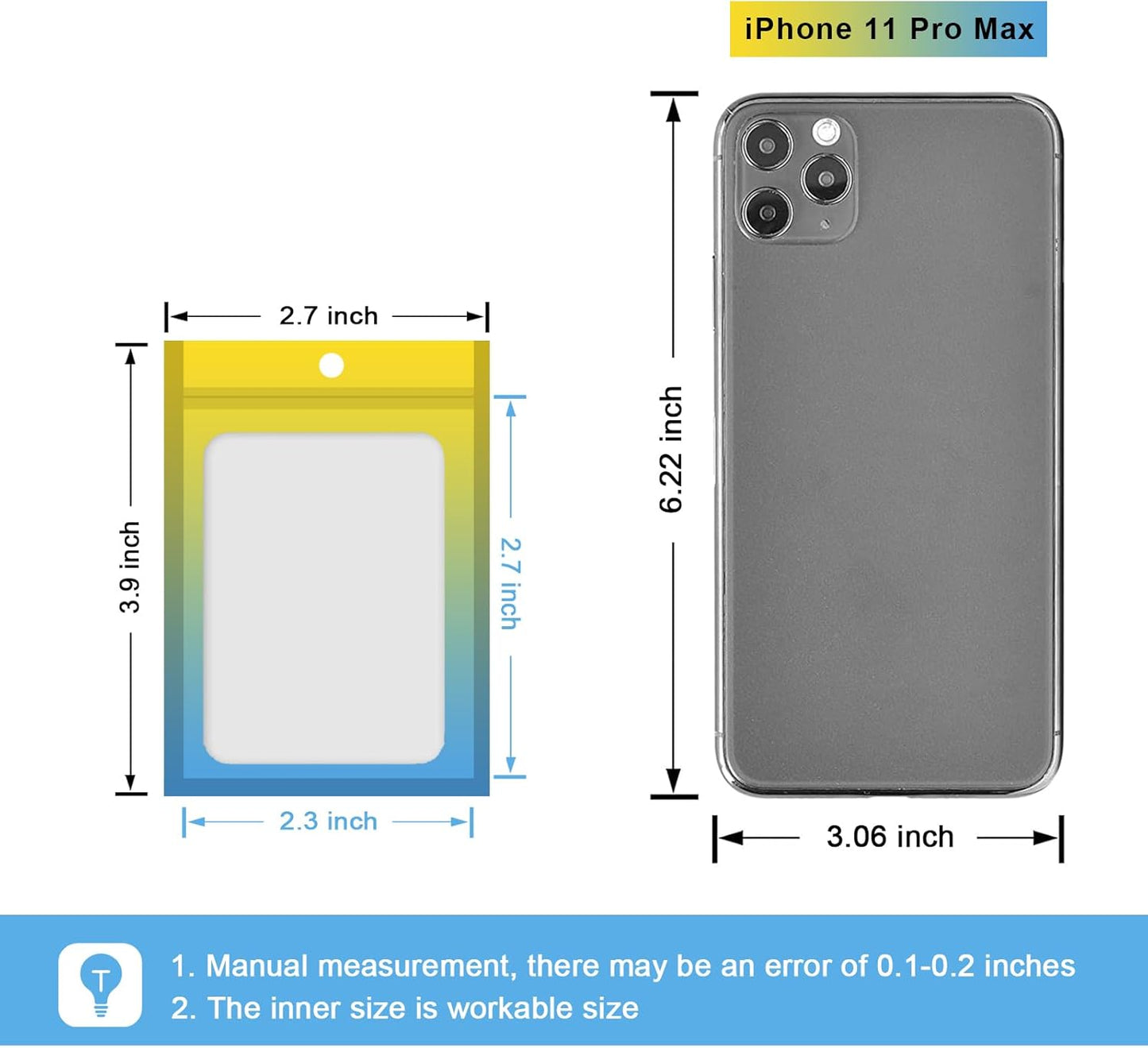 100 Pcs Resealable Mylar Bags, Gradient Color Food Storage Bags, Zip Bag Foil Bags Packaging Pouch for Food Storage, Sample, Small Business (Yellow Blue, 2.7 X 3.9 Inch)