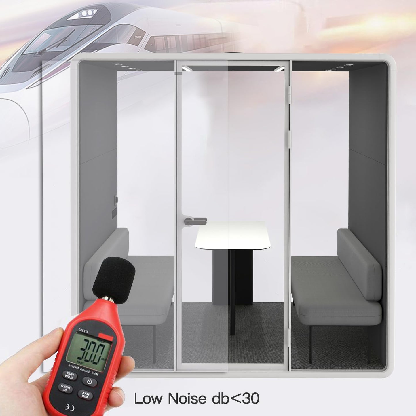 Soundproof Office Pod Booth, Quiet Meeting Pod with Acoustic Panels, Sound Proof Room with Desk, Portable Removable Working Booth for Private Phone Calling, Study, 4 People L Size H92in W91in D70in