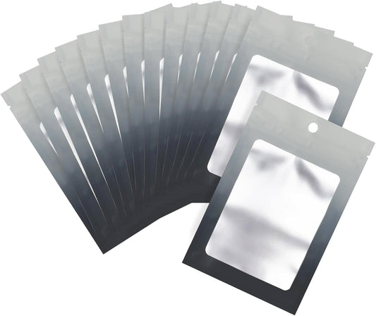 100 Pcs Resealable Mylar Bags, Gradient Color Food Storage Bags, Zip Bag Foil Bags Packaging Pouch for Food Storage, Sample, Small Business (Grey Black, 3.1 X 4.7 Inch)