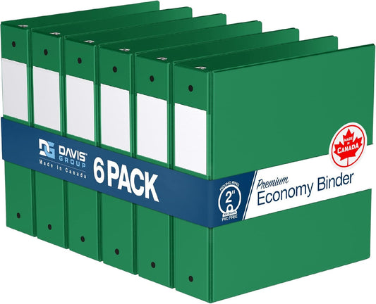 Premium Economy 6-Pack 3-Ring Binders for School or Office, Round-Ring Binders, 2 Inch, Green