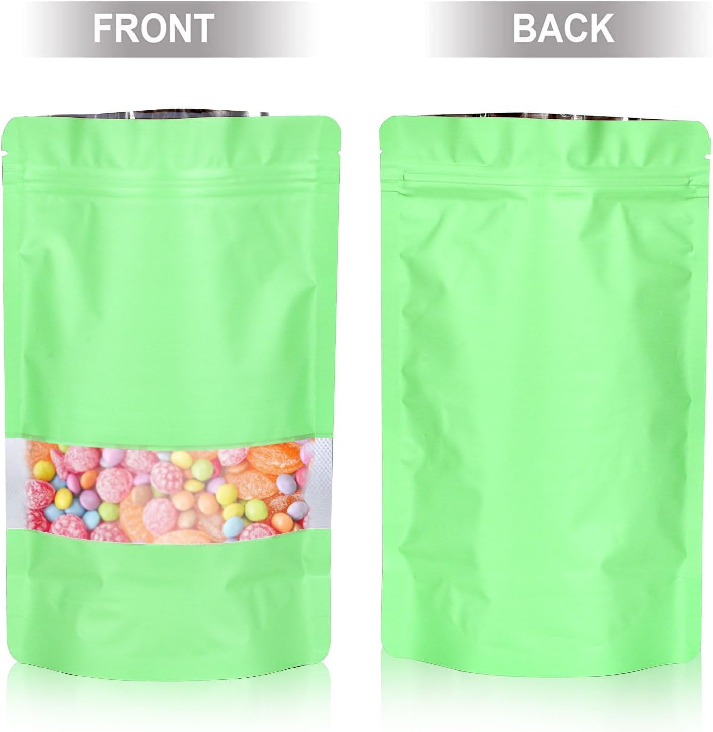 6.3"x9.5" 120pcs Mylar Bags for Food Storage,Smell Proof Bag with Matte Window Resealable Food Storage Bags for Small Business, Stand-up Foil Pouch Packaging Freeze Dried Candy Bag(Light Green)