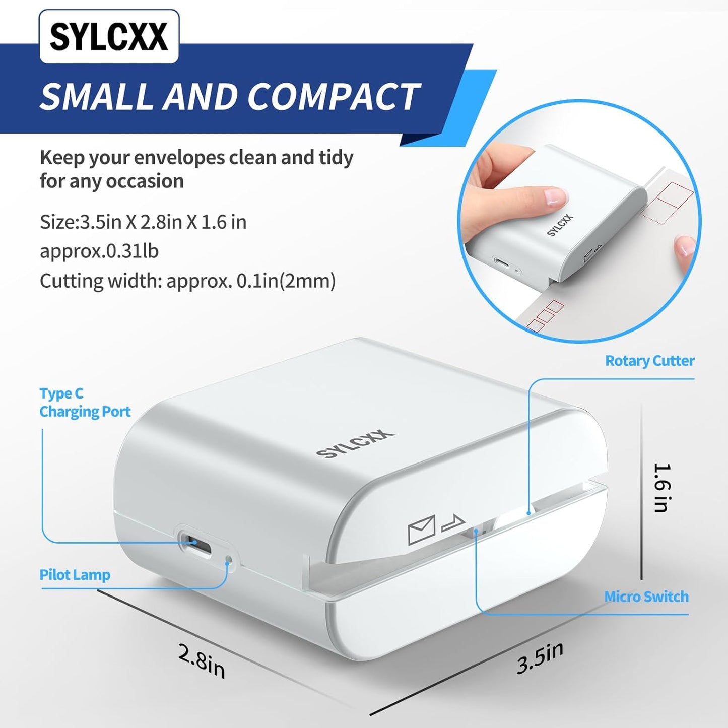 Rechargeable Electric Letter Opener - Letter Openers Envelope Slitter, Electric Envelope Opener, Mail Opener, Universal Envelope Efficient Letter Opener Tool for Office, Home (White)