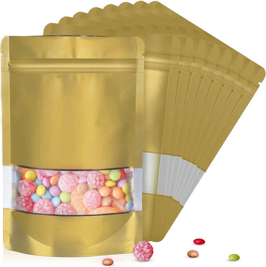 4"x6" 120pcs Mylar Bags for Food Storage,Smell Proof Bag with Matte Window Resealable Food Storage Bags for Small Business, Stand-up Foil Pouch Packaging Freeze Dried Candy Bag(Gold)