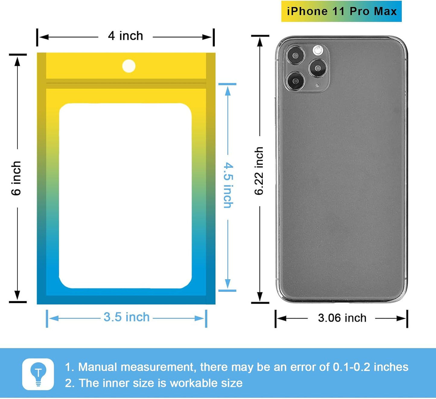 100 Pcs Resealable Mylar Bags, Gradient Color Food Storage Bags, Zip Bag Foil Bags Packaging Pouch for Food Storage, Sample, Small Business (Yellow Blue, 4 X 6 Inch)