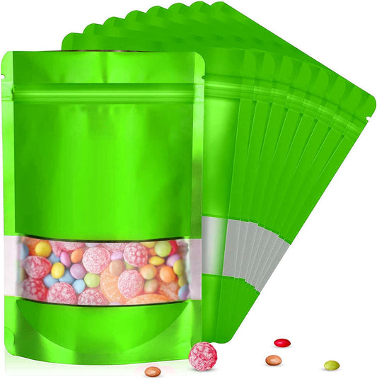 5.9"x8.6" 120pcs Mylar Bags for Food Storage,Smell Proof Bag with Matte Window Resealable Food Storage Bags for Small Business, Stand-up Foil Pouch Packaging Freeze Dried Candy Bag（Green）