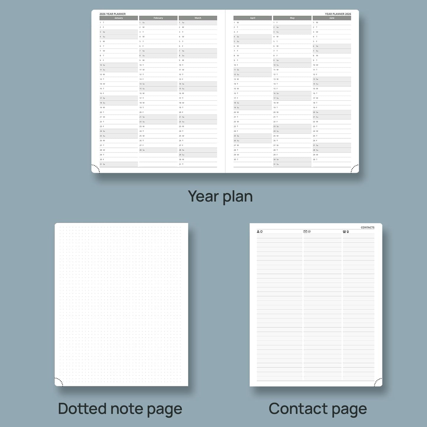 POPRUN Weekly Planner 2026 Calendar (Large 8.5" x 10.5") 12 Months Notebook with Horizontal Layout, Leather Hardcover, Inner Pocket, 100GSM Thick Paper, Pen Holder - Black