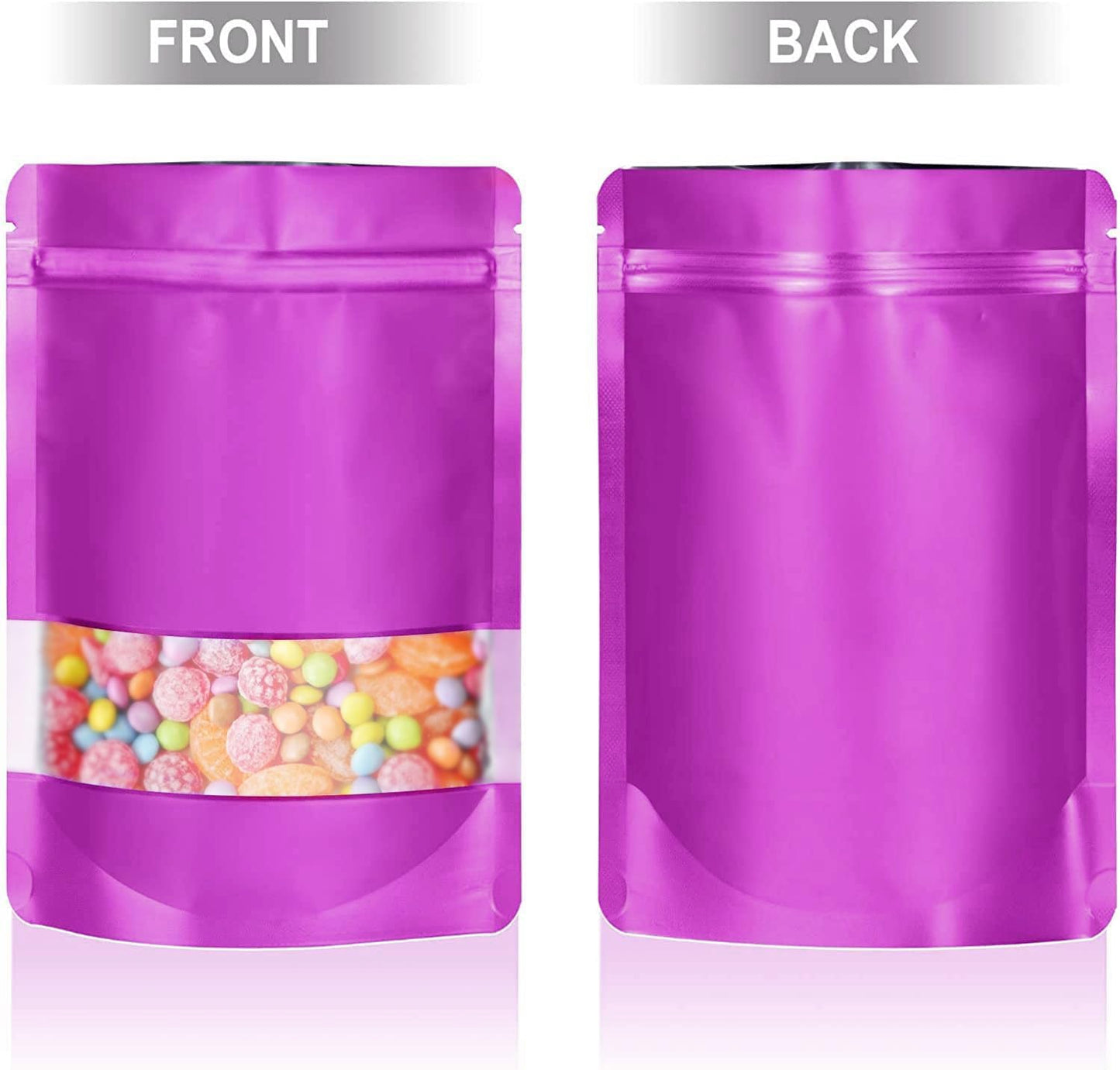 6.3"x9.5" 120pcs Mylar Bags for Food Storage,Smell Proof Bag with Matte Window Resealable Food Storage Bags for Small Business, Stand-up Foil Pouch Packaging Freeze Dried Candy Bag（Purple）