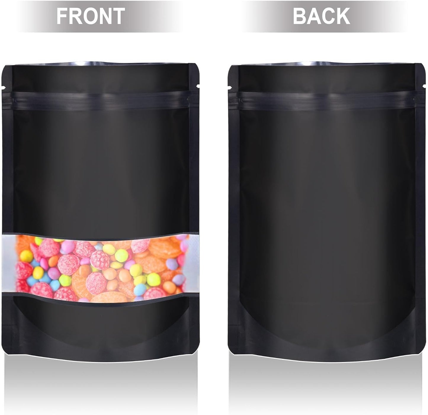 4"x6" 120pcs Mylar Bags for Food Storage,Smell Proof Bag with Matte Window Resealable Food Storage Bags for Small Business, Stand-up Foil Pouch Packaging Freeze Dried Candy Bag（Black）