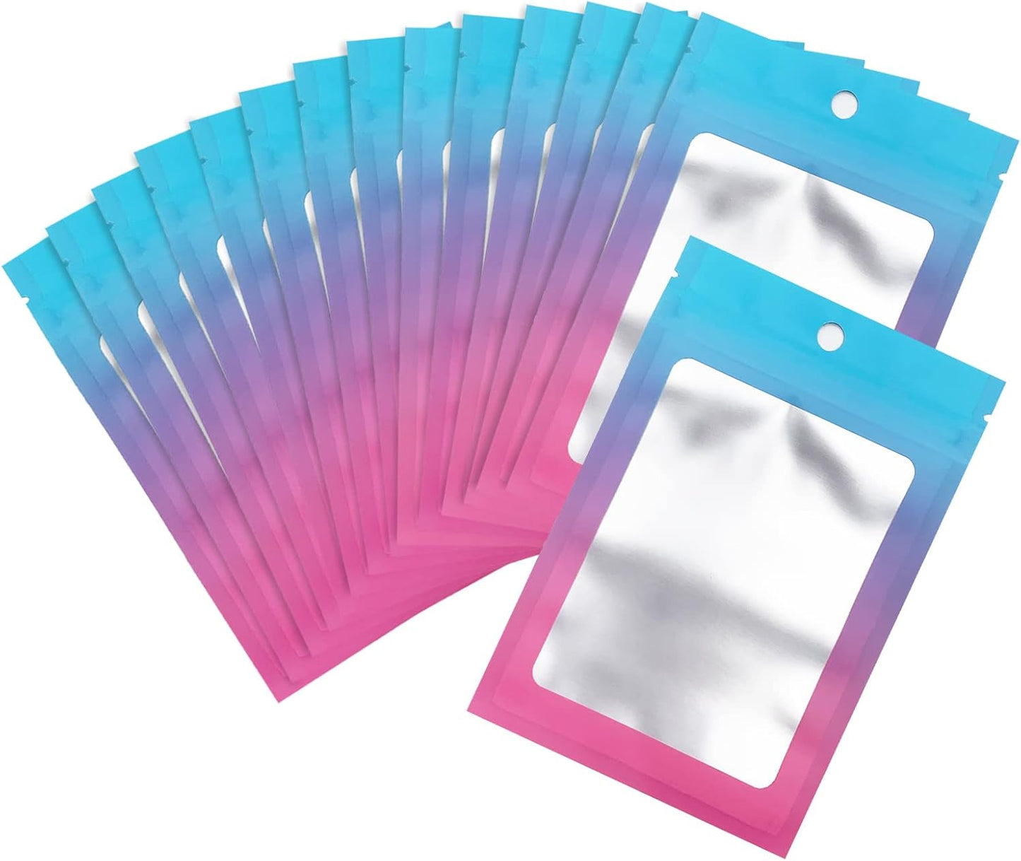 100 Pcs Resealable Mylar Bags, Gradient Color Food Storage Bags, Zip Bag Foil Bags Packaging Pouch for Food Storage, Sample, Small Business (Blue Pink, 4 X 6 Inch)