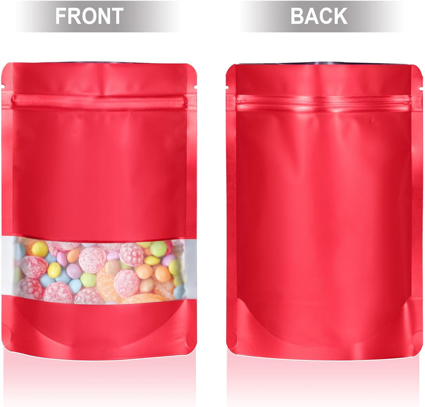 5.5"x7.8" 120pcs Mylar Bags for Food Storage,Smell Proof Bag with Matte Window Resealable Food Storage Bags for Small Business, Stand-up Foil Pouch Packaging Freeze Dried Candy Bag（Red）