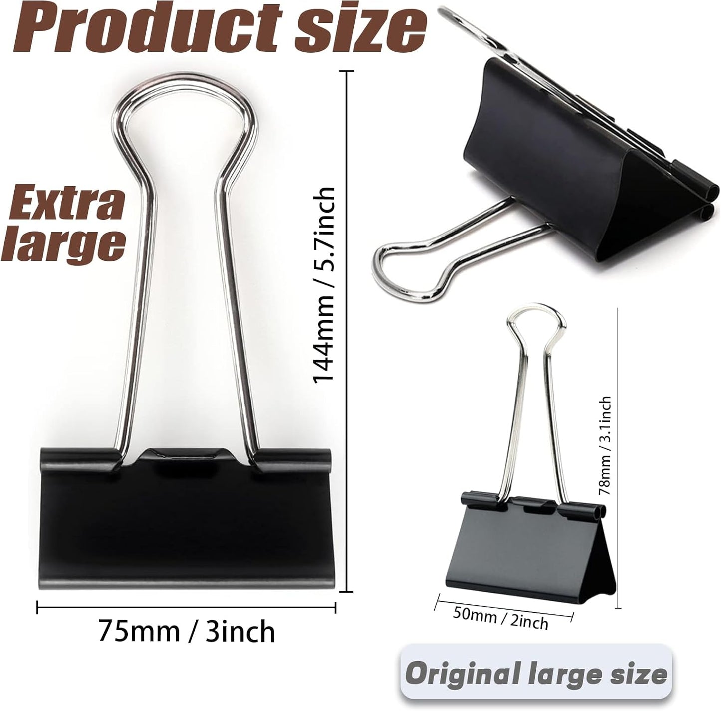 3 Inch Jumbo Binder Clips(36 Pack), Extra Large Binder Clips Heavy Duty Paper Clamps for Office and Home Supplies, Black