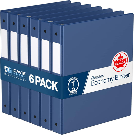 Premium Economy 6-Pack 3-Ring Binders for School or Office, Round-Ring Binders, 1 Inch, Royal Blue