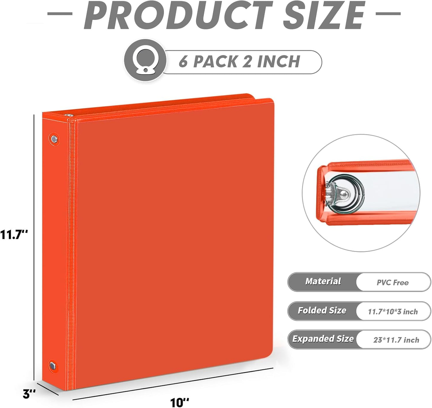 3 Ring Binder 2 Inch, PANDRI 6 Pack 2-Inch Binder Fits Letter Size 8.5'' x 11'' Paper, Versatile Binders for Office Home School, 2 Pockets, Assorted 6 Color