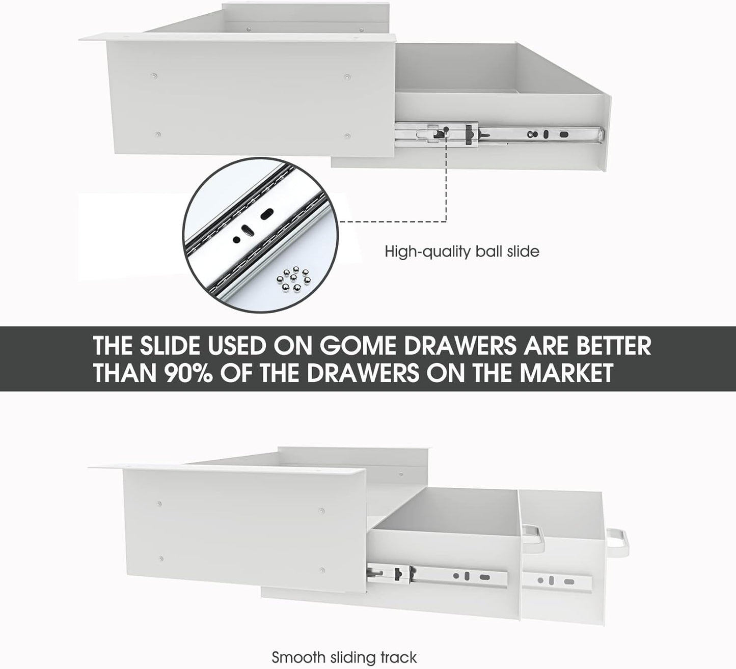 GOME White Under Desk Drawer Storage with Laptop/Book/Folders Shelf, Double Layer Easy Slide-Out Undermount Drawer Organizer with Ball Sliding Track for Home Office Sit-Stand Workstation