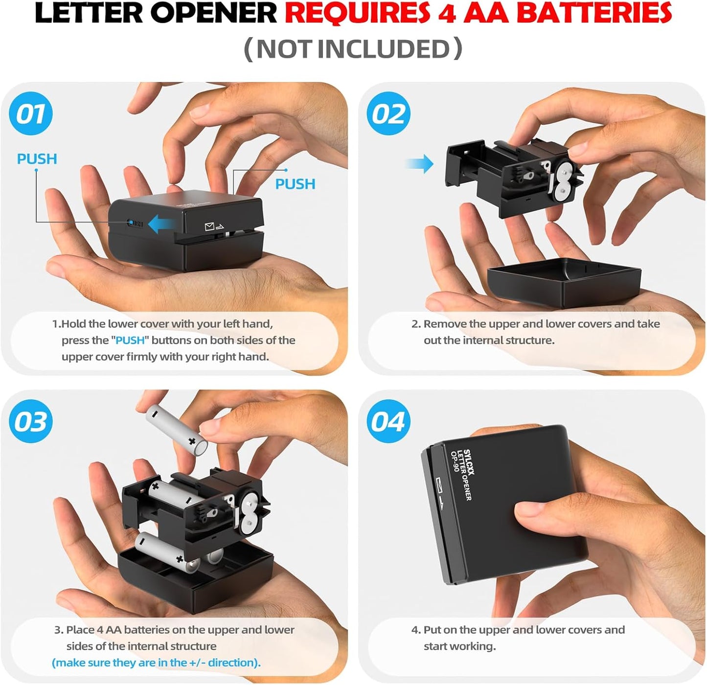 Battery Operated Electric Letter Opener - Letter Openers Envelope Slitter, Envelope Opener, Mail Opener, Universal Envelope Efficient Letter Opener Tool for Office, Home (Black)