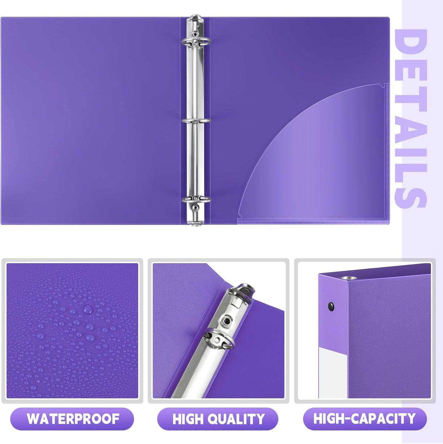 36 Pcs 1 Inch 3 Ring Plastic Binder Flexible Binders Bulk Fits Letter Size 8.5'' x 11'' Paper Holds up to 225 Sheets with 1 Pockets Versatile Binder for School Office Home (Purple)
