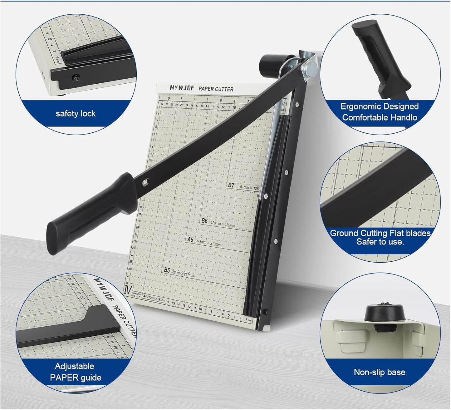 Paper Cutter Guillotine Paper Cutter Paper Trimmer Paper Cutter with 8 Sheet Capacity Paper Slicer with SafetyGuard and Blade Lock, Paper Cutter Slicer for Office Home School Gray