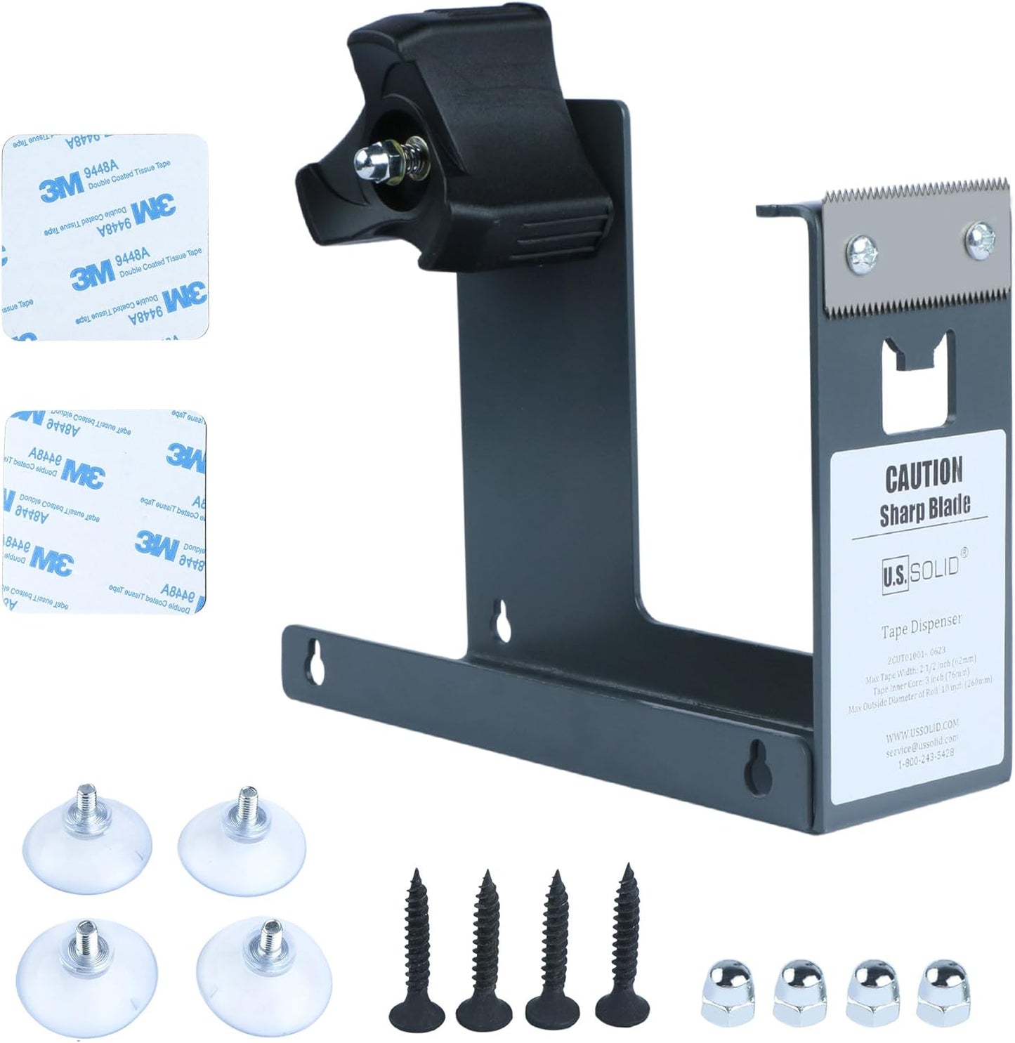 U.S. Solid Iron Desktop Tape Dispenser - 2.5 Inch Wide, 3 Inch Core, 3 Mounting Options, Extremely Durable