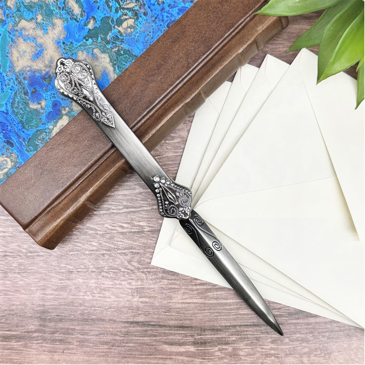 Nostalgic Impressions Decorative Letter Opener Paper Cutting Knife Premium Antiqued Metal for Envelopes with Vintage Detail 7” Long