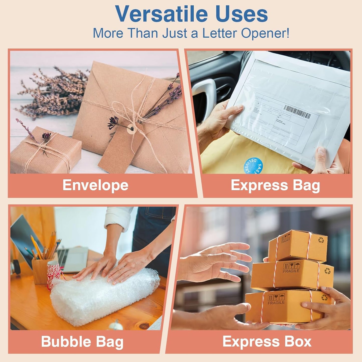 Letter Opener Envelope Slitter 8 Pack, Mail Opener with Concealed Blade, Portable Envelope Opener for Home, Office, and Travel, Durable Paper Cutters - 4 Colors (2 Each), Safe & Easy Mail Opening