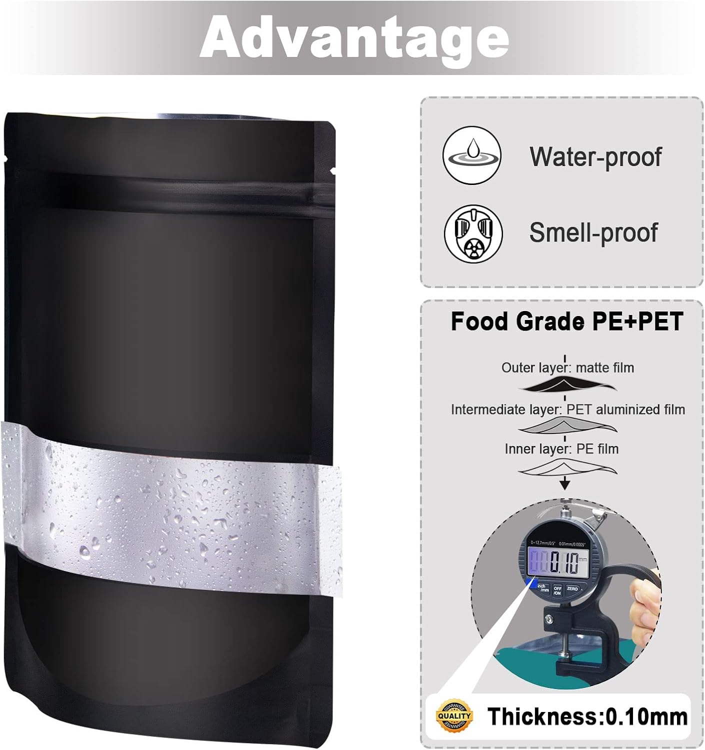 4"x6" 120pcs Mylar Bags for Food Storage,Smell Proof Bag with Matte Window Resealable Food Storage Bags for Small Business, Stand-up Foil Pouch Packaging Freeze Dried Candy Bag（Black）