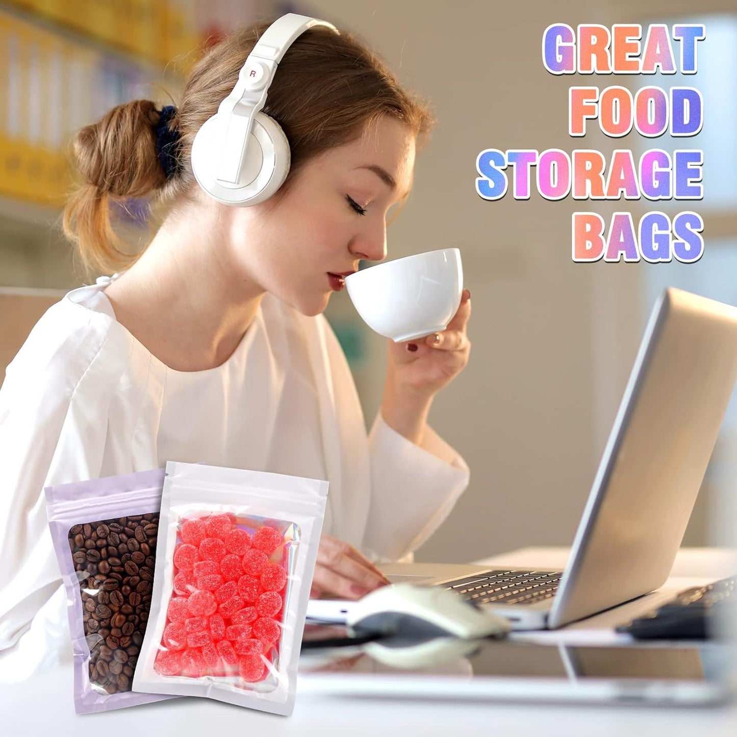 Smell Proof Bag, 100 PCS Mylar Bags, Holographic Bags with Sealing Strip, Resealable Bag (2.4x3.9 Inch)