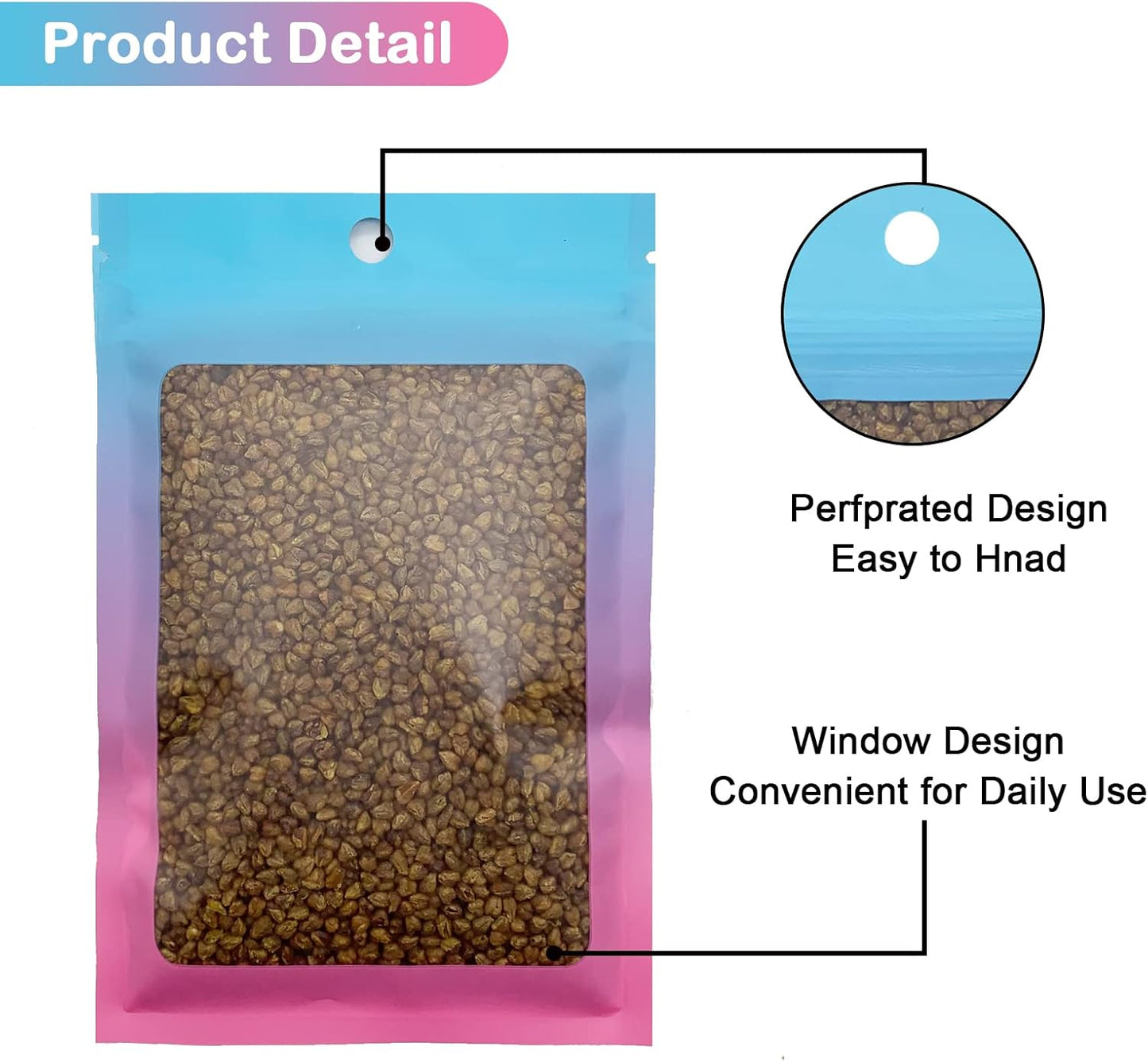 100 Pcs Resealable Mylar Bags, Gradient Color Food Storage Bags, Zip Bag Foil Bags Packaging Pouch for Food Storage, Sample, Small Business (Blue Pink, 4 X 6 Inch)