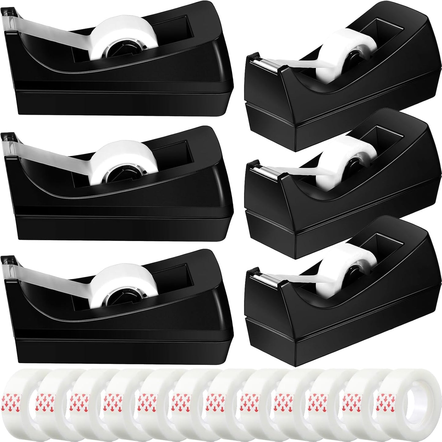 Yahenda 6 Pack Desktop Tape Dispenser Non Skid Base with 0.7 x 985 Inches Invisible Tape Refills Bulk Weighted Roll Dispenser for Office Home School