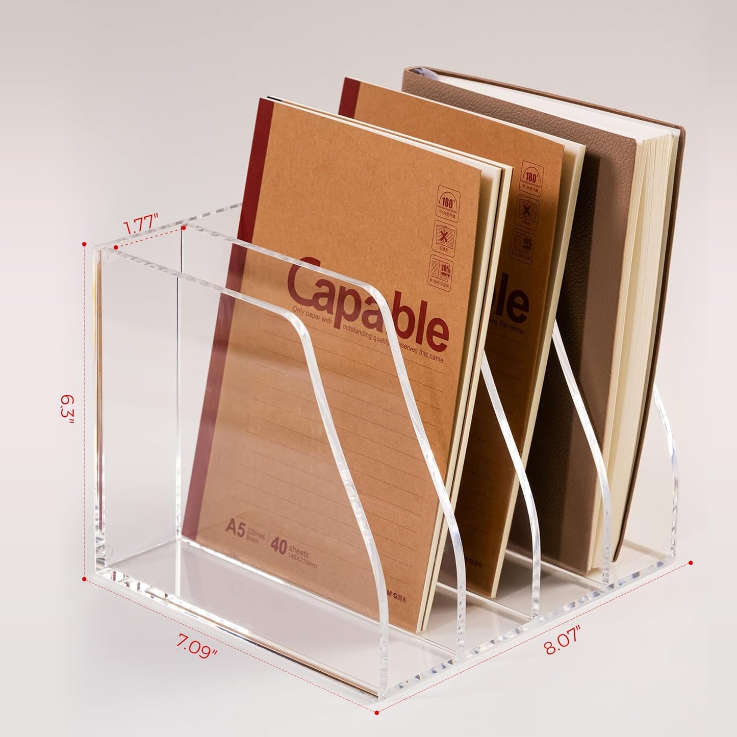 Acrylic Magazine File Holder, 4 Vertical Compartments Desk Document Sorter Organizer, Clear Folder Rack Binder for Office/Home/Classroom, for Documents, Tablet, Magazines, Books & Accessories