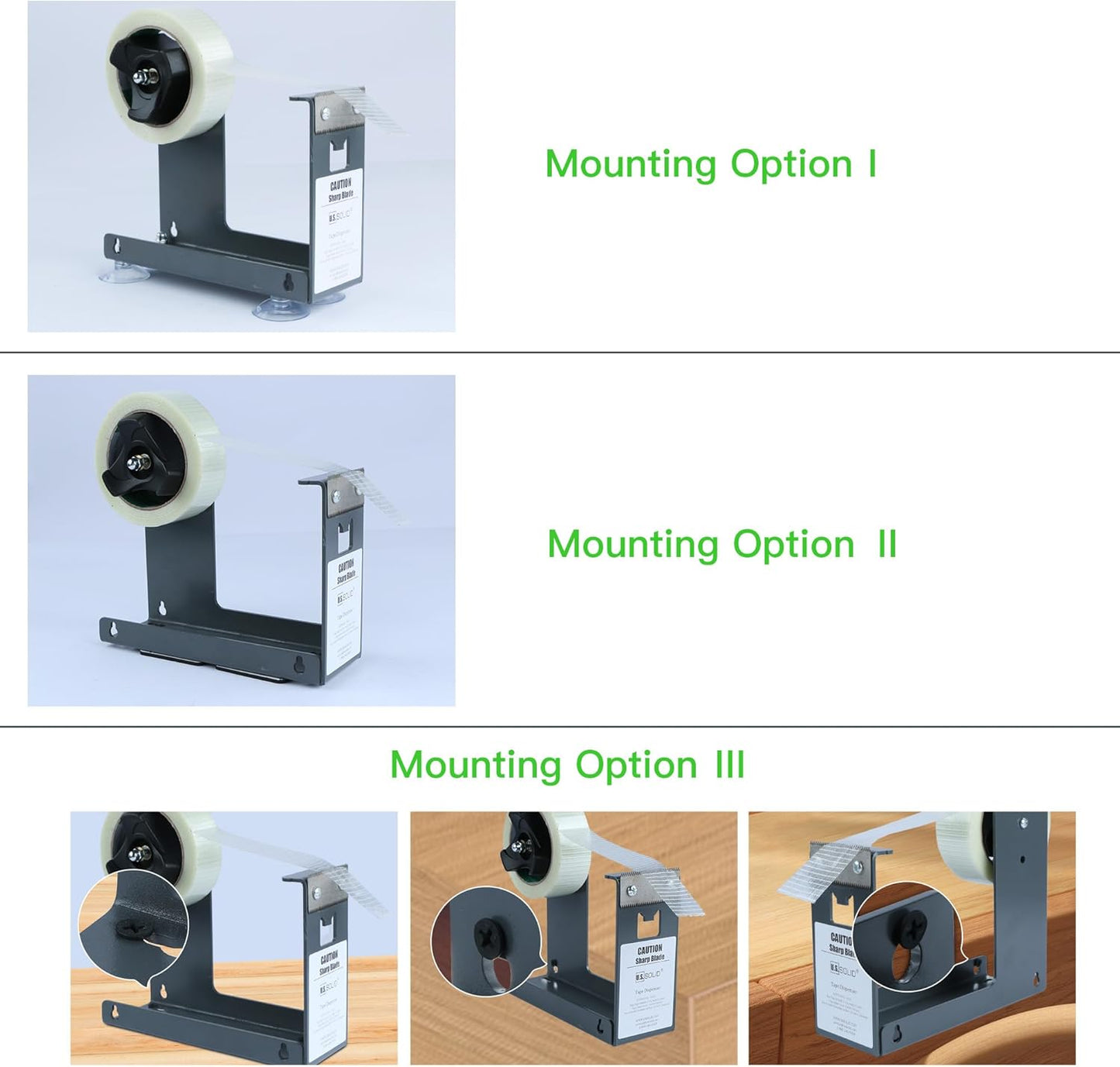 U.S. Solid Iron Desktop Tape Dispenser - 2.5 Inch Wide, 3 Inch Core, 3 Mounting Options, Extremely Durable