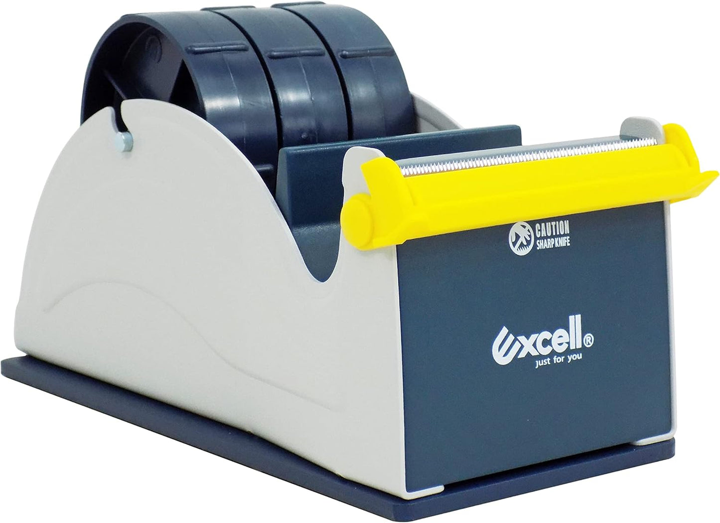 WOD TTD3SD Tabletop Multi-Roll Steel Desktop Tape Dispenser, Blue & Gray - Fits Tape up to 3 inch Wide, Holds 3 inch core, Weighted Rubber Base for Stability