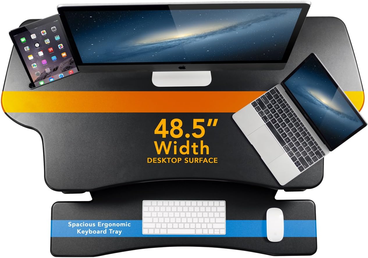 Mount-It! 48" Electric Adjustable Standing Desk Converter 2 Monitors, Adjustable Stand Up Desk Riser for Monitors, X-Large Motorized Workstation Topper with Keyboard Tray for Home Office, Black