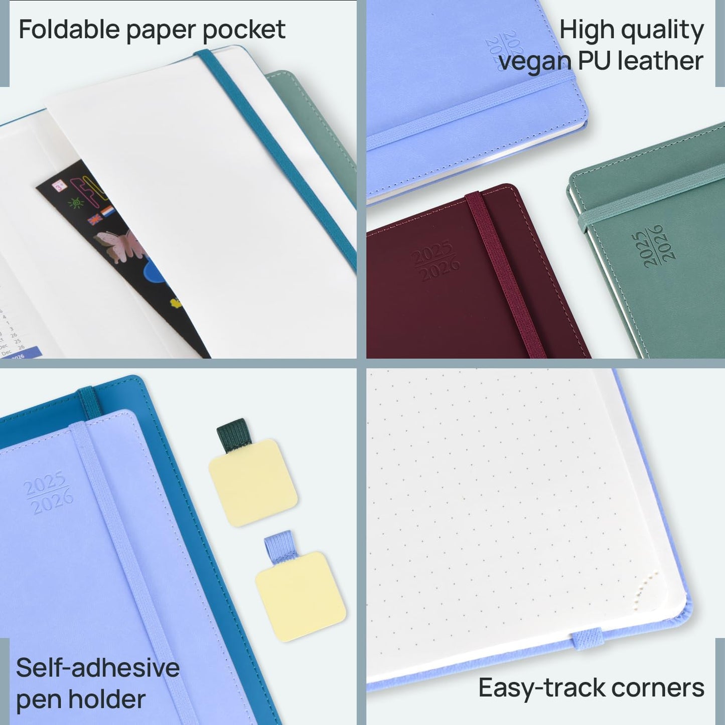 POPRUN Weekly Planner 2025-2026, 7.25'' x 8.5'', 15-Minute Hourly Appointment Book (July 2025-June 2026) with PU Leather Softcover, Monthly Tabs, Inner Pocket - Forest Green